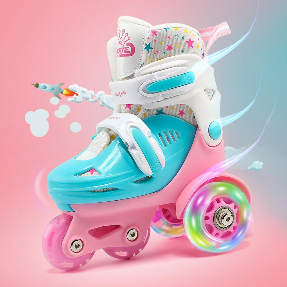 Rollers rose et bleu avec deux petites roues arrière pour filles