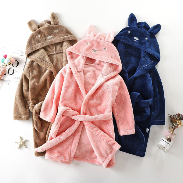 3 robes de chambre beige, rose et bleu avec des oreilles de lapin