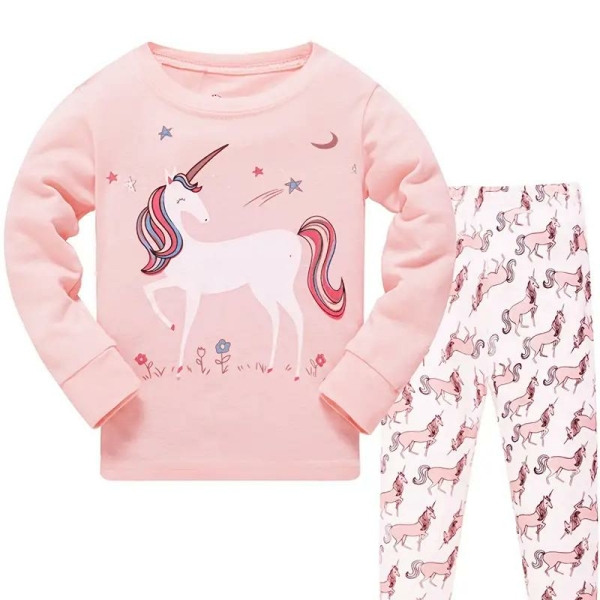 Pyjama rose à motif licorne avec t-shirt à manches longues et pantalon