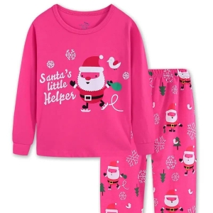 Pyjama rose t-shirt et pantalon avec imprimé Père Noël