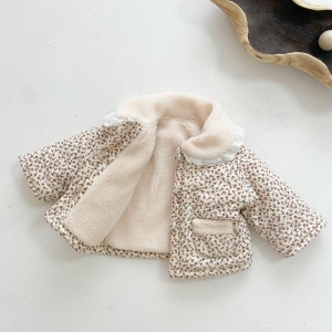 Manteau à plat ouvert fourré avec motif floral, pour bébé fille