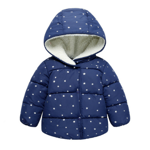 Doudoune chaude à capuche motif étoiles argentées pour bébé 104307