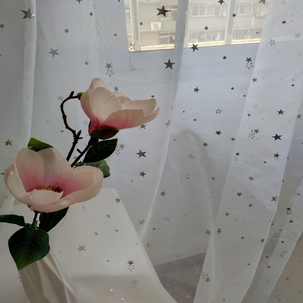 Rideau de chambre en tulle blanc imprimé étoiles argentées pour filles 91832 epbtlg
