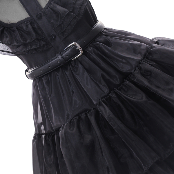 Déguisement Halloween Mercredi Pour Filles 4-12 Ans - Robe Noire Avec Perruque, Collier, Sac - Carnaval, Fête