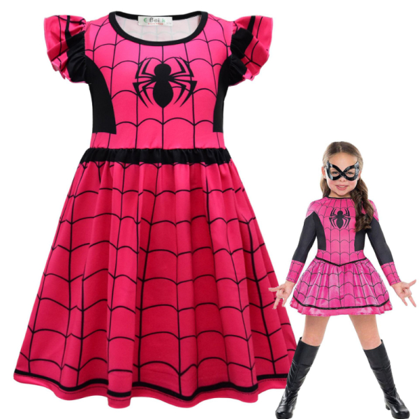 Déguisement Spiderman rose pour filles avec un fond blanc