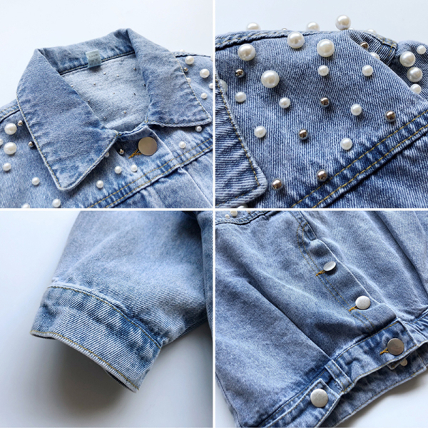 Veste en jean stylée avec des perles nacrées pour petite fille 97890 1n8oqy