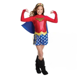 Déguisement Wonder Woman avec une cape bleu pour filles. Bonne qualité et très à la mode