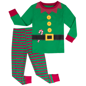 Pyjama vert avec t-shirt lutin et pantalon rayé