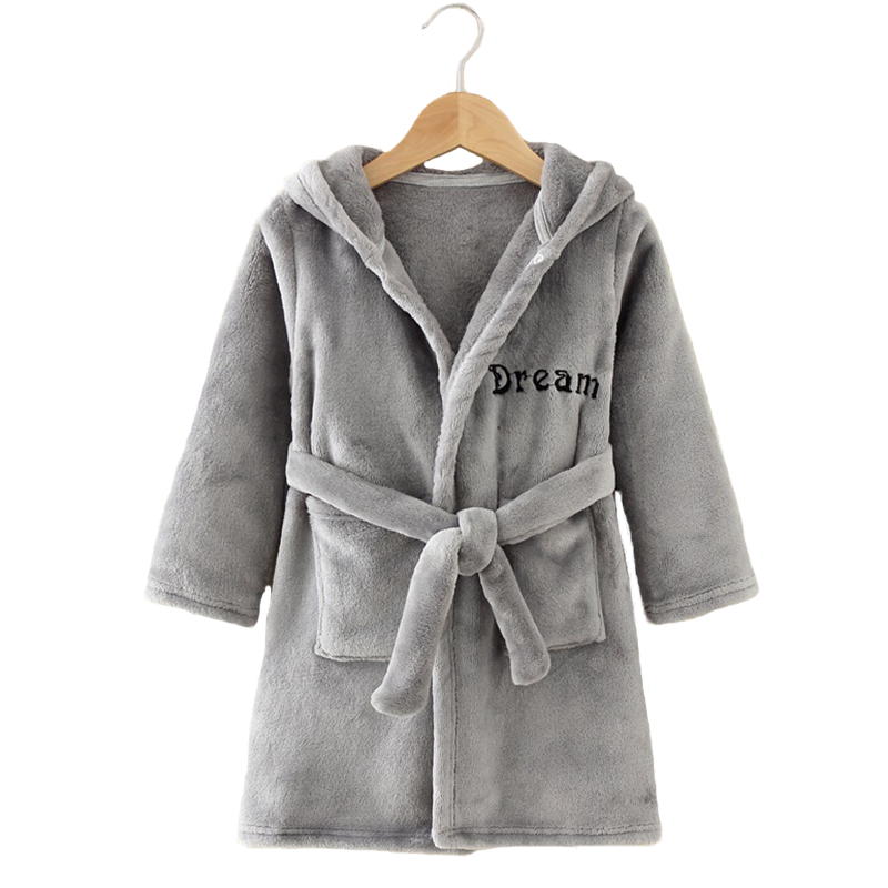 Robe de chambre chaude unie avec inscription "Dream" pour fille