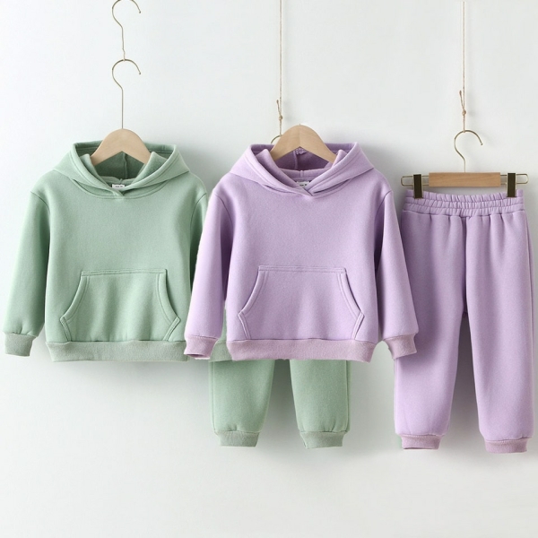2 ensembles jogging et sweat à capuche suspendus, de couleur verte et violette