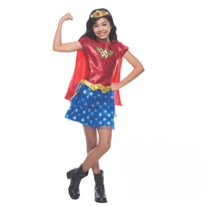 Déguisement Wonder Woman à paillettes pour filles avec un fond blanc