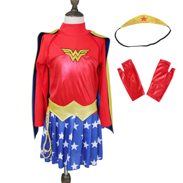 Déguisement Wonder Woman avec une cape bleu pour filles img Deguisement Wonder Woman avec une cape rouge pour filles 02