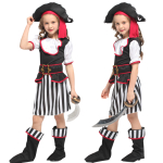 Déguisement pirate à rayures noir et blanc pour filles avec un fond blanc
