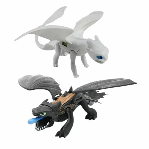 Jouet en forme de dragon blanc ou de dragon noir dans le film Dragons sur fond blanc