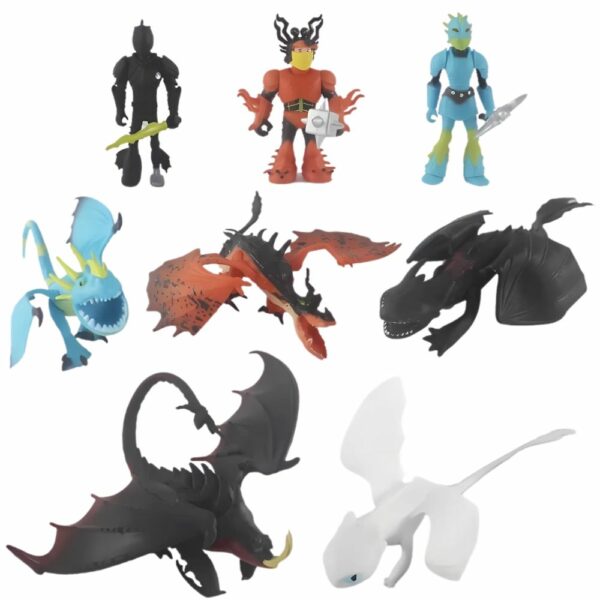 Pack de 8 figurines de dragon issues sur dessin animé Dragons sur fond blanc