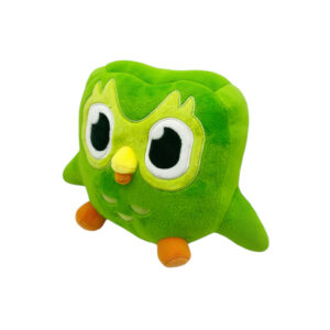 Peluche Duolingo - Duo, hibou vert moelleux posé sur fond blanc idéal pour enfant et adulte pour motiver les sessions d’apprentissage.