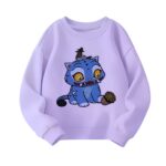 Sweat fille K-pop Demon Hunters violet avec le tigre bleu sur fond blanc.
