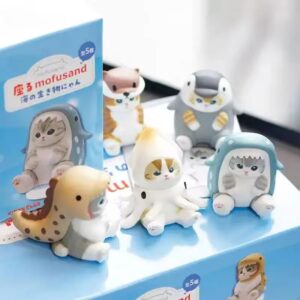 Blind box style Mofusand chats figurines kawaii thème océan